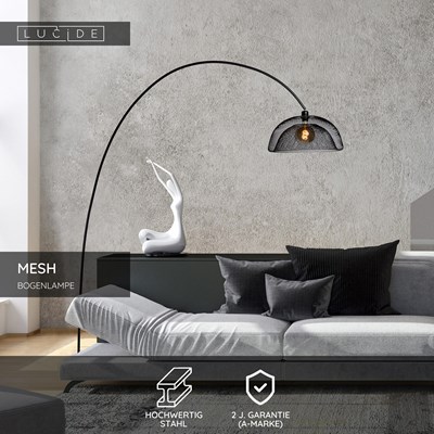 Lucide MESH - Bogenlampe - 1xE27 - Schwarz